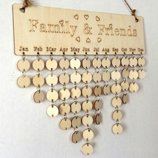 Family&Friends Hanging Calendar Wooden Board Birthday Reminder Plaque Home Decor