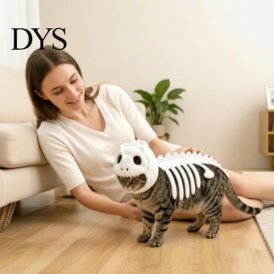 Funny Pet Party Outfit Dinosaur Skeleton Cat Costume, Glow-in-the-dark Outfit, Gift for Lovers Cute Plush Apparel Halloween, Cosplay Lightweight