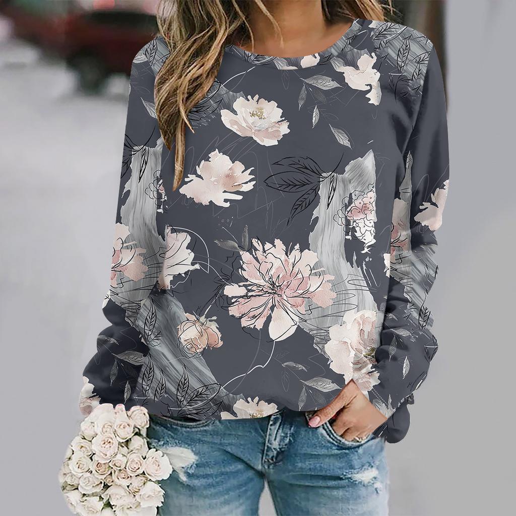 autumn and winter new fashion round neck long sleeve printed elegant casual loose hoodie
