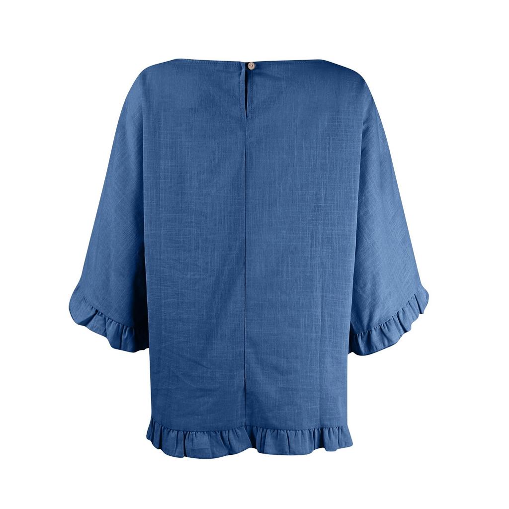 Women's' Fashion Solid Color Round Neck Short Sleeve Loose  Pullover Shirt Top