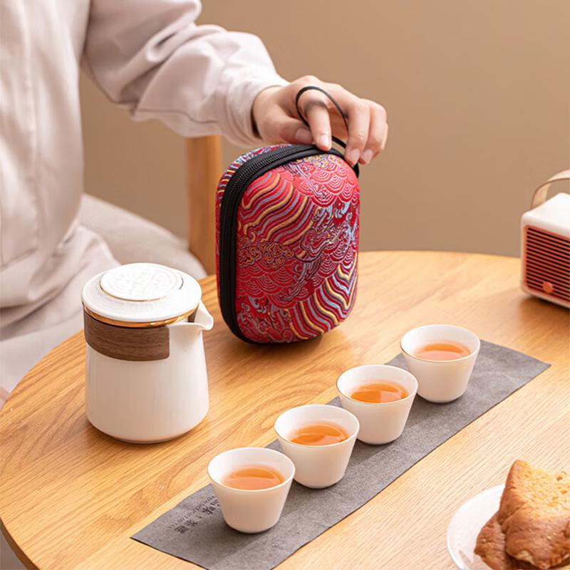 СУШИ КЕРАМИКА Золотая Ропись Нефритовый Фарфор Дорожный Чайный Набор