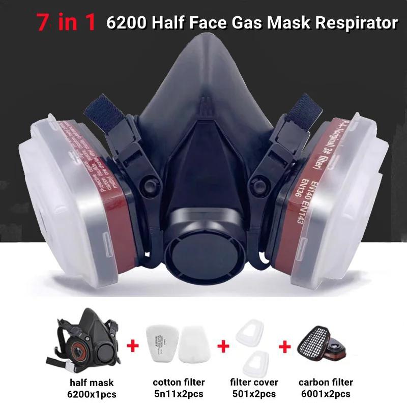 6200 Dust Gas Mask Anti-fog Safety Goggles Black Half Face Gas Respirator Epoxy Resin Painting Spray Polishing Work Safety
