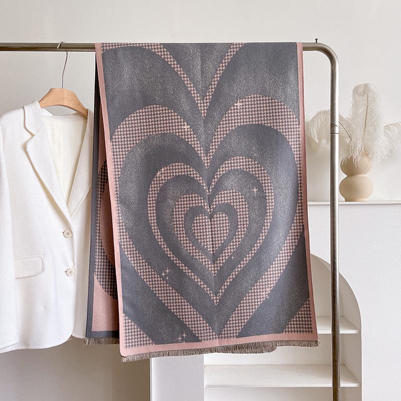Imitation Cashmere Scarf Versatile Love Pattern Printing Warm Air Conditioner Shawl With Fashion Scarf