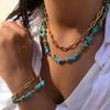 Модный Многослойный Браслет-Ожерелье на Цепочке из Натуральных Камней для Женщин Бохо Летний Пляжный Простой Бирюзовый Многослойные Наборы Украшений Подарки