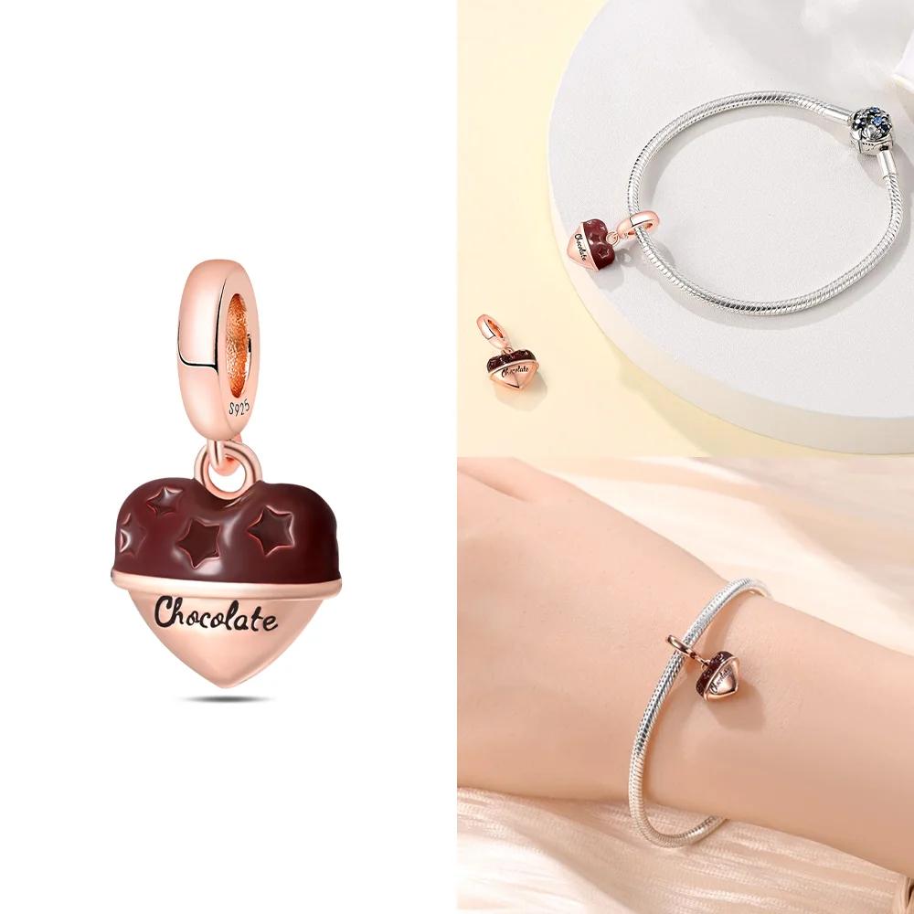 Original Charms Pink Colorful Doughnut Cake Ice Cream Coffee Cup Copper Beads Fit Women Bracelet Jewelry Diy Delicate Gift