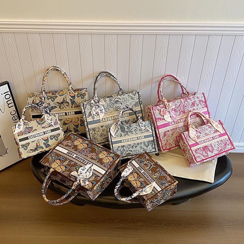 Новая высококачественная сумка-тоут контрастного цвета с бабочками, размер шелкового платка, ручная женская сумка