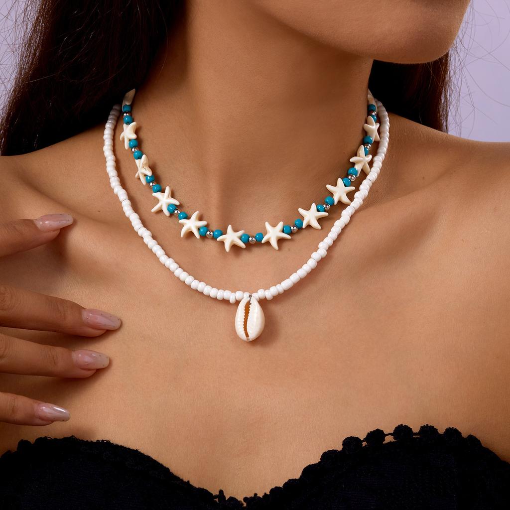 Ожерелье-подвеска из разноцветных ракушек в пляжной тематике для женщин, с жемчугом, звездой, крестом, многослойная цепочка-колье для ключицы, ювелирный аксессуар