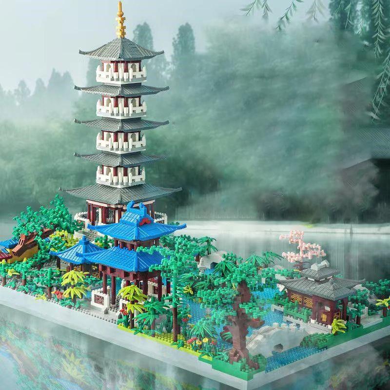Нетоксичные строительные блоки Hangzhou West Lake, собранные, 1560 деталей, сложные строительные игрушки, рождественские подарки, подарки на день рождения, подходят для