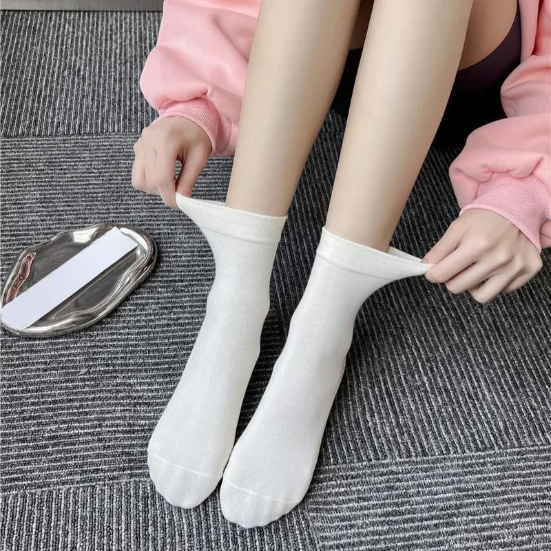 Женская мода Harajuku Streetwear средние носки-трубы японские милые девушки однотонные хлопковые длинные носки