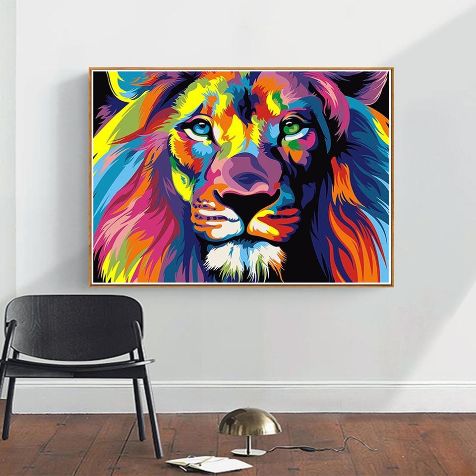 DIY 5D Diamond Painting Animal Lion Cat Monkey Cross Stitch Kit Diamond Embroidery Mosaic Art Picture Rhinestone Decoration Gift