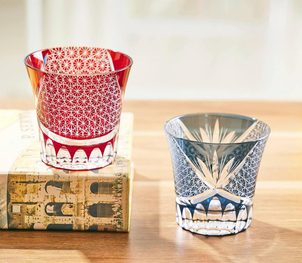 FONYUHUA Kiriko Glass Old Glass Tumbler Chrysanthemum Tsunagi Pattern Dishwasher Safe Rocks Glass Shochu Glass Sake Beer Whiskey Stylish Wedding Gift
