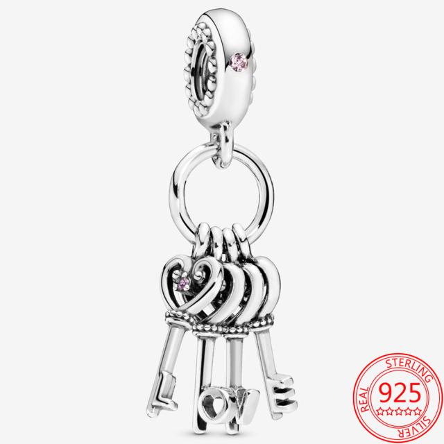 Real 925 Sterling Silver Beaded Best Friend Heart and Key Charm Fit Original Fashion Bracelet Diy Woman 'S Jewelry Gift Making