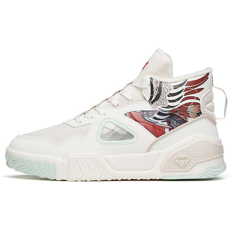 Anta Lifestyle Series Non-Slip Durable High-Top Skate Shoes Women Sneakers White Red 122148902-3