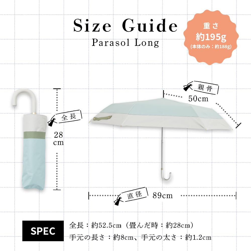 Ogawa Складной УФ Идеальный Подарок для или любой LINEDROPS 57410 Женский Зонт, 99,9% Защита, Белый/Зеленый, Водоотталкивающий, Стильный, Простой, Двухцветный