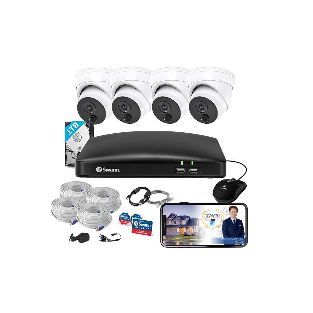 Authorized Swann Security Camera 4CH DVR Recorder 1080P 1TB Equipped with Motion Sensor Motion Detection Infrared Night Vision Function Outdoor and
