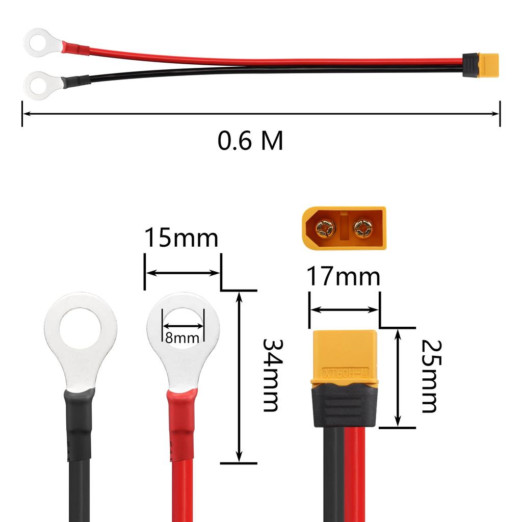 Кабель с клеммой SinLoon XT60-O-ring 12AWG XT60H Штекерный разъем с уплотнительным кольцом Провод для радиоуправляемых самолетов, игрушечных машинок, литиевых FPV, соревновательных дронов (0.6M)