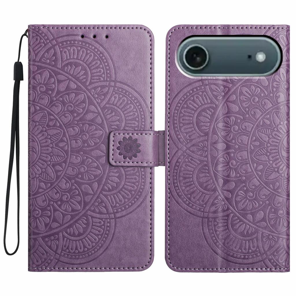 For iPhone 17 Air Leather Case with Strap/Card Slots Mandala Pattern Stand Phone Cover