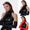 PU Leather Long Sleeve Gloves Banquet Dress Gloves Solid Color Warm Gloves Elastic Christmas Adult Gloves