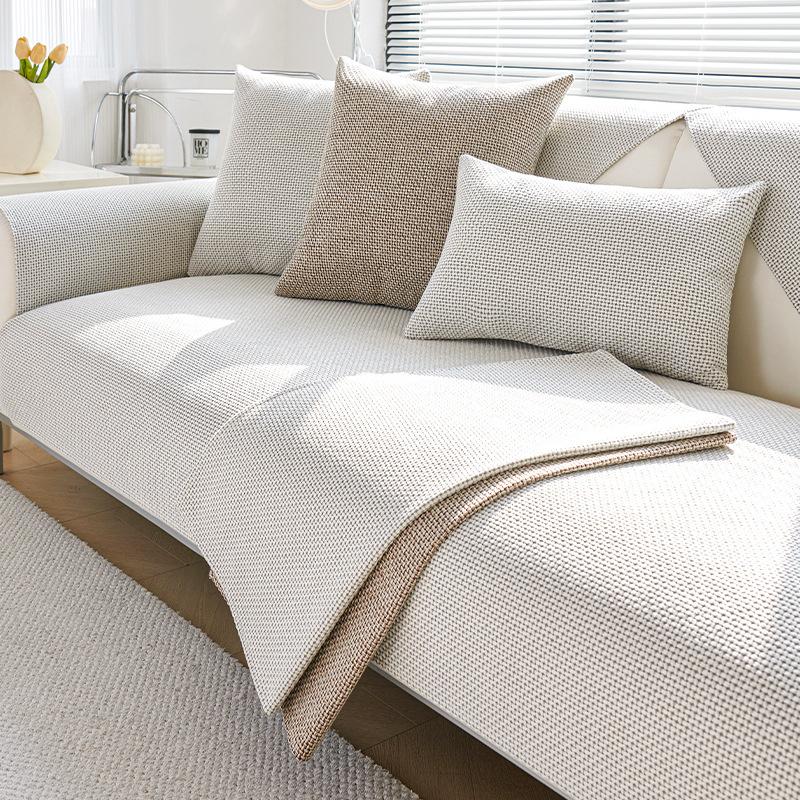 Чехол для дивана из хлопкового льна, тканый стиль, нескользящая подушка для дивана для гостиной, универсальный чехол для дивана на все сезоны, однотонный цвет