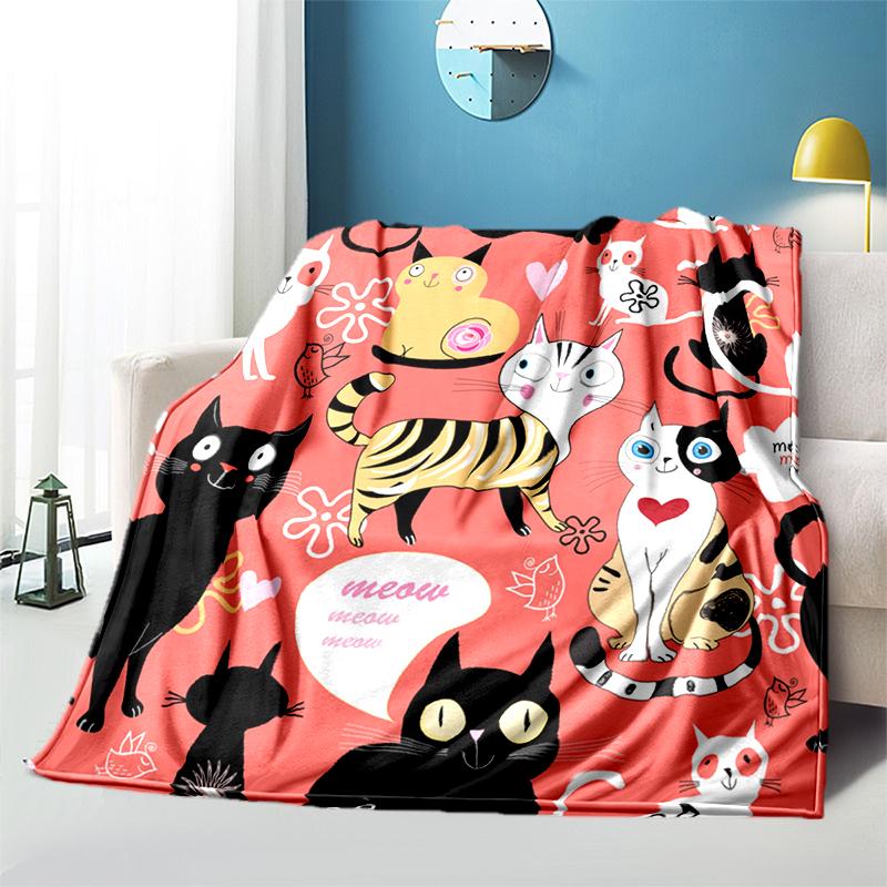 Cartoon Cat HD Printed Flannel Blanket Baby Girl Boy Office Camping Picnic Blankets for Children Sofa Blanket Soft Thin Blanket