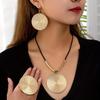 European & American Style Double Circle Pendant Necklace, Ring, and Earrings Set with Bold Texture