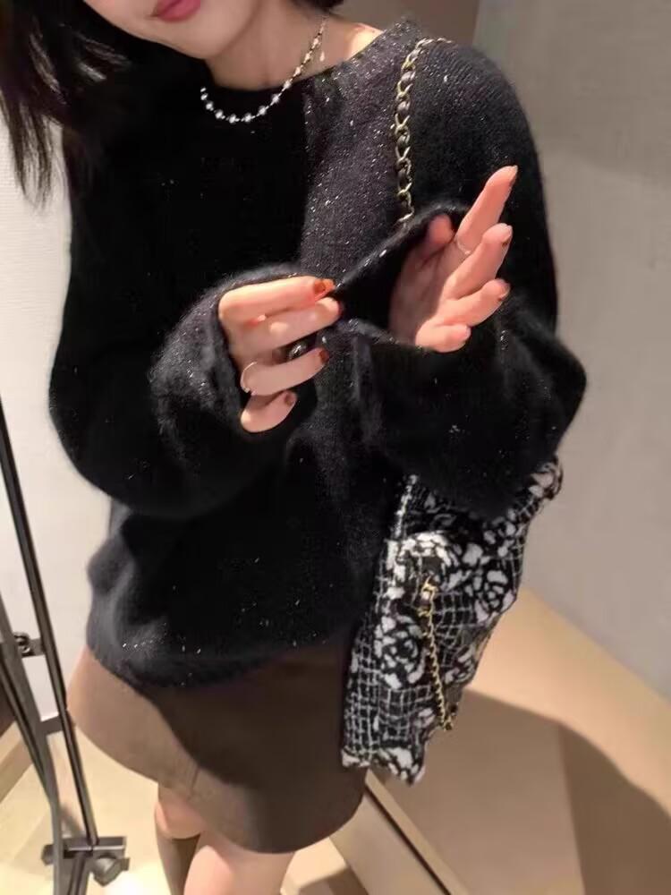 European Style Shiny Silk & Cashmere Sweater - Wool, Thickened for Winter, Sheep Festive Design, Women's Fashion.