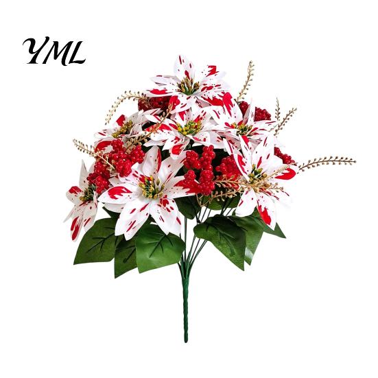 Artificial Dieffenbachia Plants Poinsettia Flowers, Christmas Fake Floral Berry Centerpiece, Fade-Resistant Life Like Indoor Greenery Red And