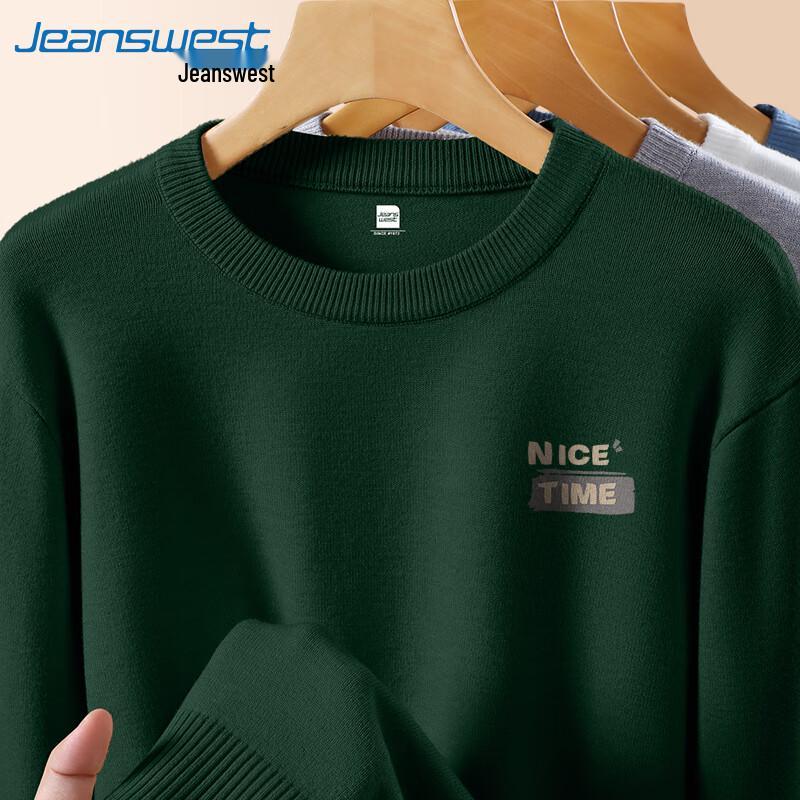 Мужской вязаный свитер с круглым вырезом и принтом букв Jeanswest 2025 Осень