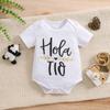 1-18 Months Baby Cute Spanish Letters "Hola Tio" Print Cotton Bodysuit Casual Short Sleeve Jumpsuit