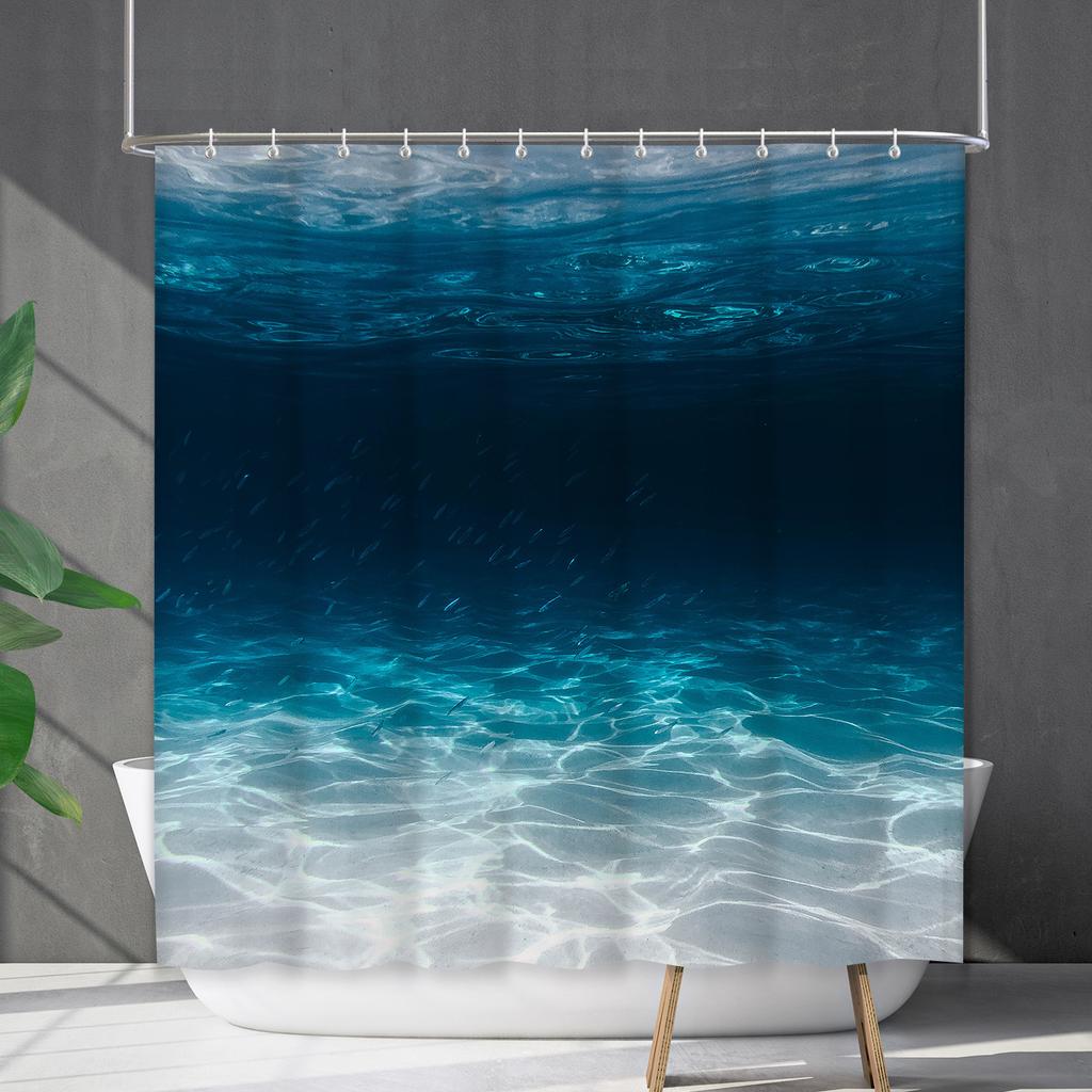 Shower Curtain Waterproof And Mildew-Proof Coconut Tree Beach Beach Bathroom Shower Curtain Shower Curtain Partition Curtain Free Punching