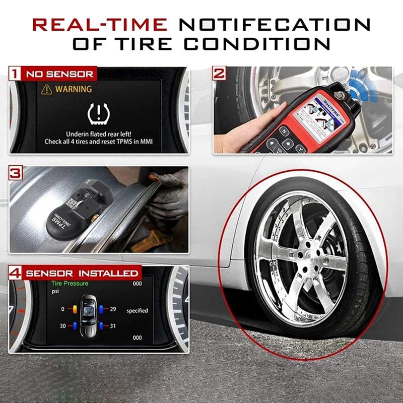 4Pcs Programming MX Sensor TPMS Tire Pressure Monitor Sensor 315MHZ 433MHZ Universal 2 in 1 Repair Tool for-Autel Black