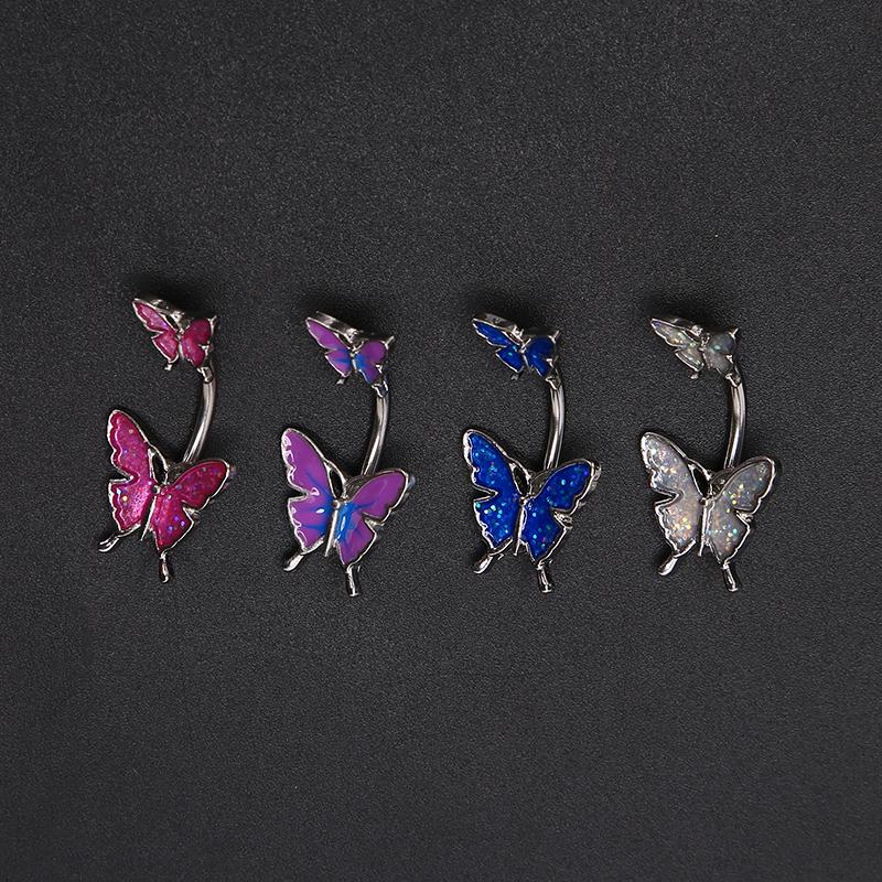 1Pcs 316L Surgical Steel Navel Belly Button Rings Butterfly Barbell Navel Ring
