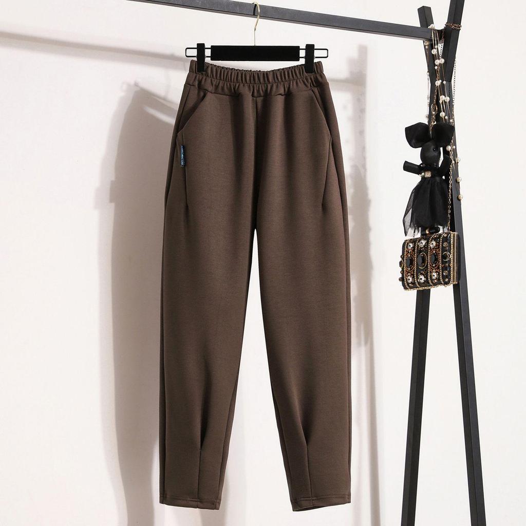 Женские широкие брюки-морковки с высокой талией из хлопка-флиса - Зимний повседневный стиль гарем