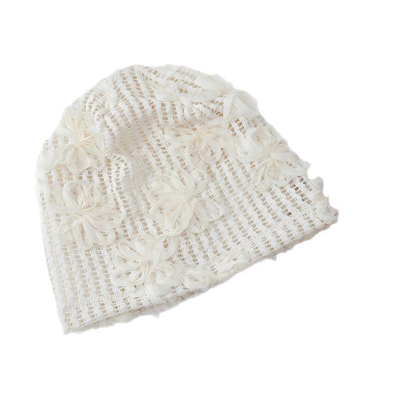 Korean 3D Flower Beanie for Women - Spring/Summer Fashion, Breathable, Lightweight, Large Head Fit, Slouchy Style