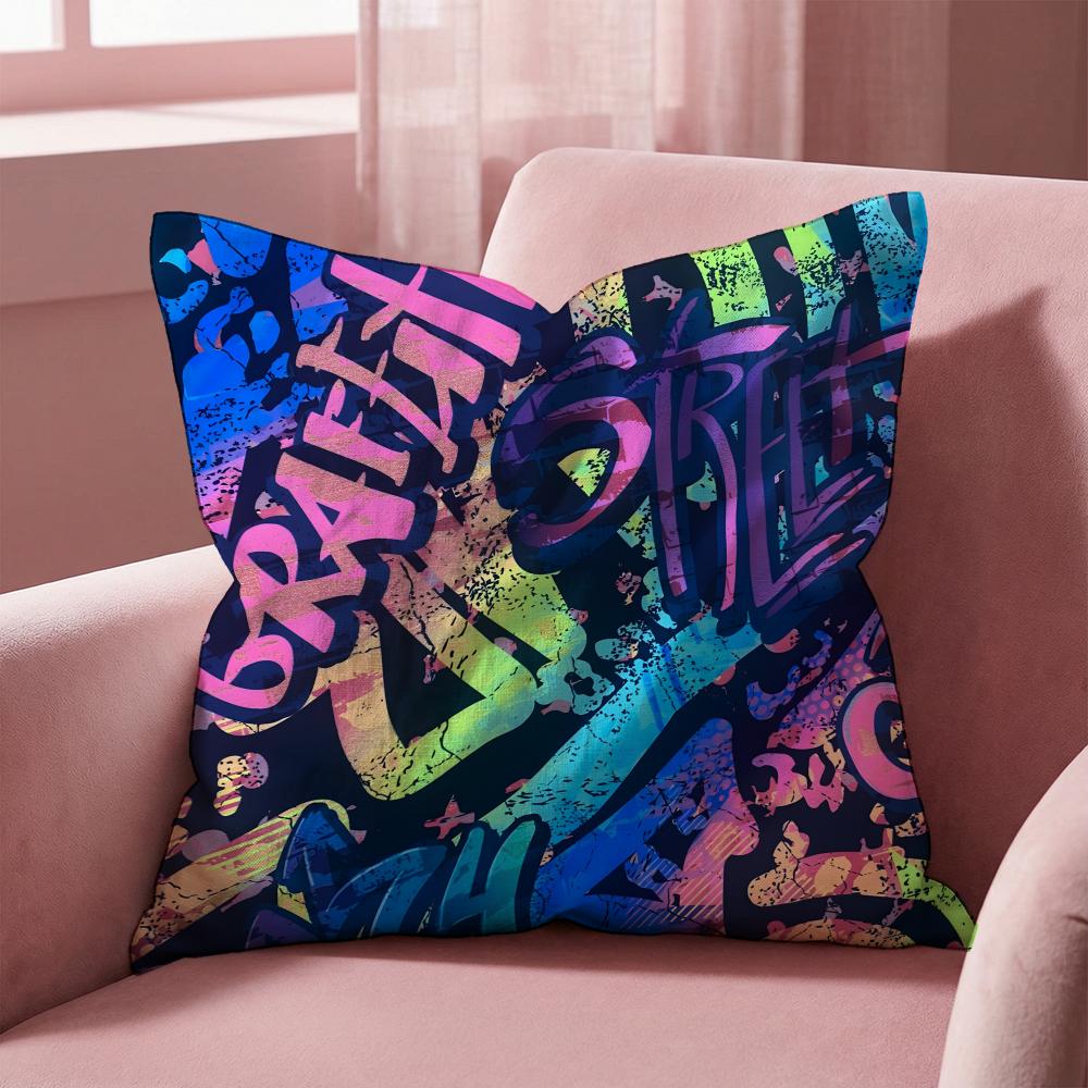 Street Graffiti Texture Cushion Cover MultiScene Pillow Cover for Home Car Reversible Soft Durable for Daily Use