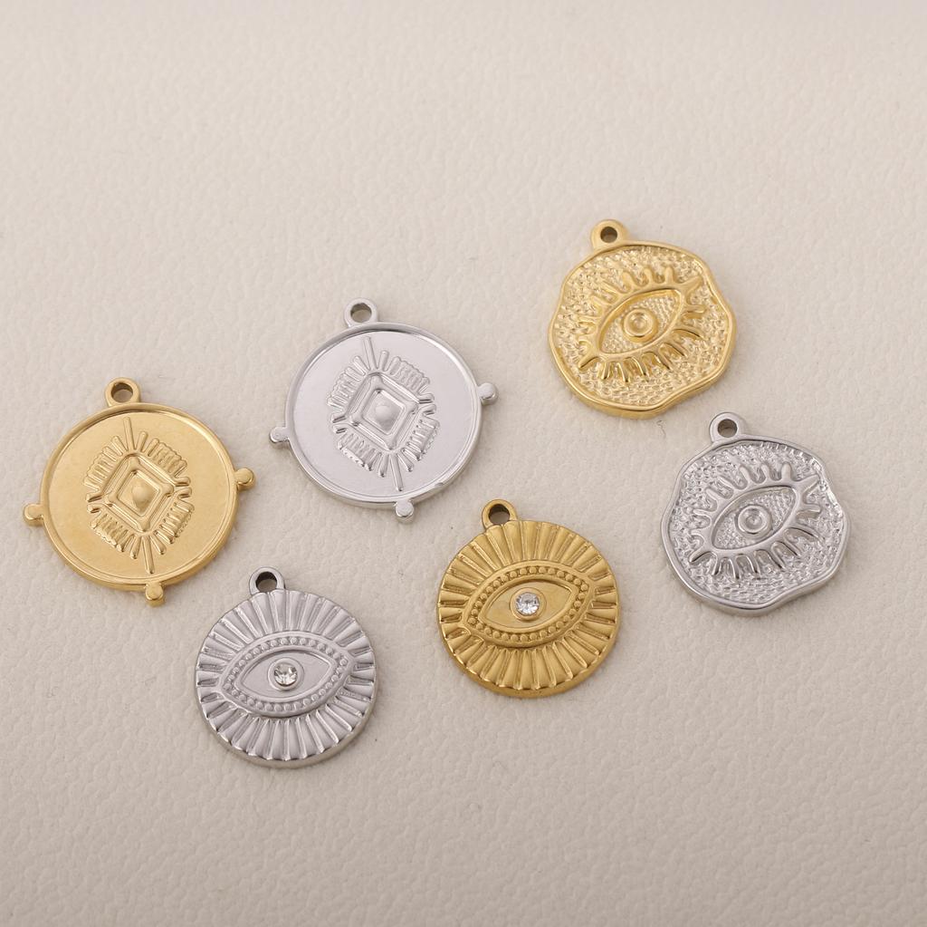 3pcs Stainless Steel Gold Color Plated Rhinestone Evil Blue Eye Charms Necklace Bracelet Earring DIY Jewelry Making Accessories