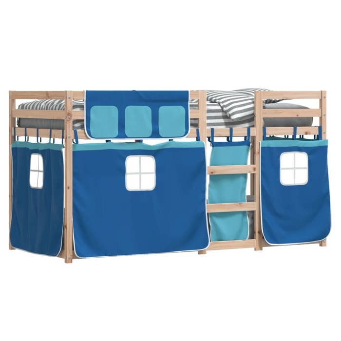 VidaXL Lit superposé avec rideaux bleu 90x190 cm bois pin massif, lit, cadre de lit, lit superposé bas, meuble de chambre à 3283905