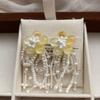 Yellow beaded flower long fringed stud earrings, holiday windy earrings, smart, less sweet and fresh