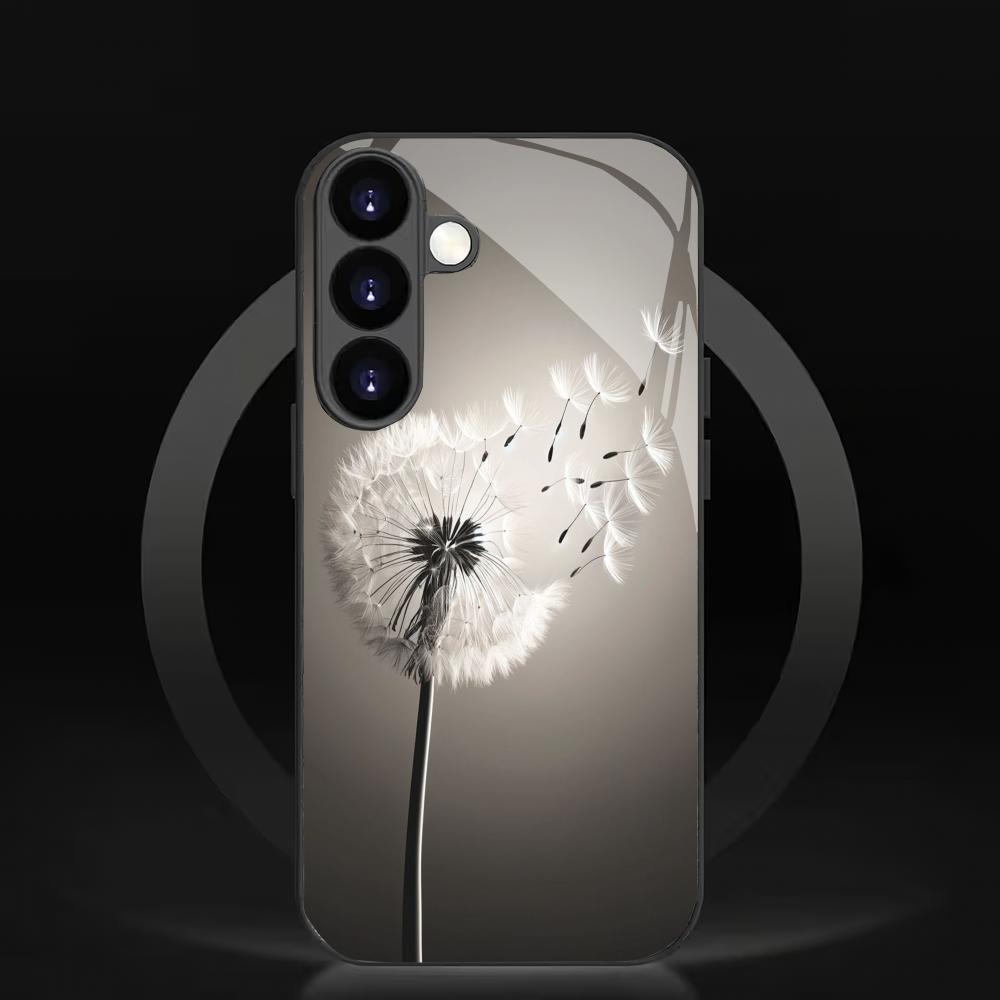 Закаленное стекло с узором одуванчика для телефона, подходит для Samsung GalaxyS26 S25 S24 S23 S22 S20FE/Ultra/Plus, противоударная задняя крышка