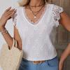 Summer Women's Lace Splicing Fashion Thin V-neck Pullover T-shirt