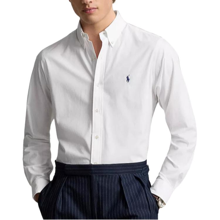 Рубашка с длинным рукавом на пуговицах Polo Ralph Lauren с логотипом Мужские рубашки Белый 710928252-001