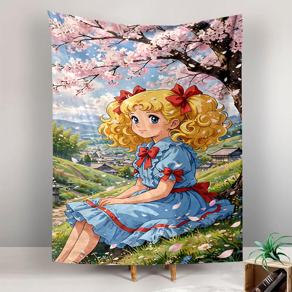Japanese Anime Girl Illustration Tapestry Wall Hanging, Cute Manga Character Art, Anime Wall Decor for Bedroom Living Room Dorm