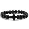1PC Men Women Gift Cross Charm Beaded Bracelets Matte Bracelet Jewelry Handmade Natural Stone Prayer  Accessories