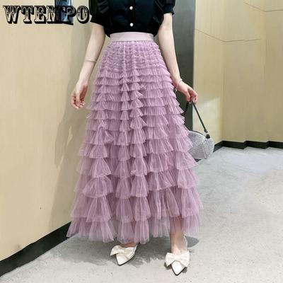Сетчатая юбка-тортик женское весенне-осеннее платье средней длины Фея белая газовая плиссированная длинная юбка