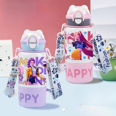 K-pop группа охотников на ведьм, стакан с соломинкой и термоизоляцией, с ручкой, детский, высокого уровня внешнего вида, милый стакан для воды из нержавеющей стали с двумя носиками