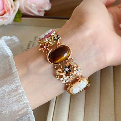 Страз Ретро Эмалевый Браслет Цветок Женский Браслет на Руку Барочный Браслет Женский Девушка