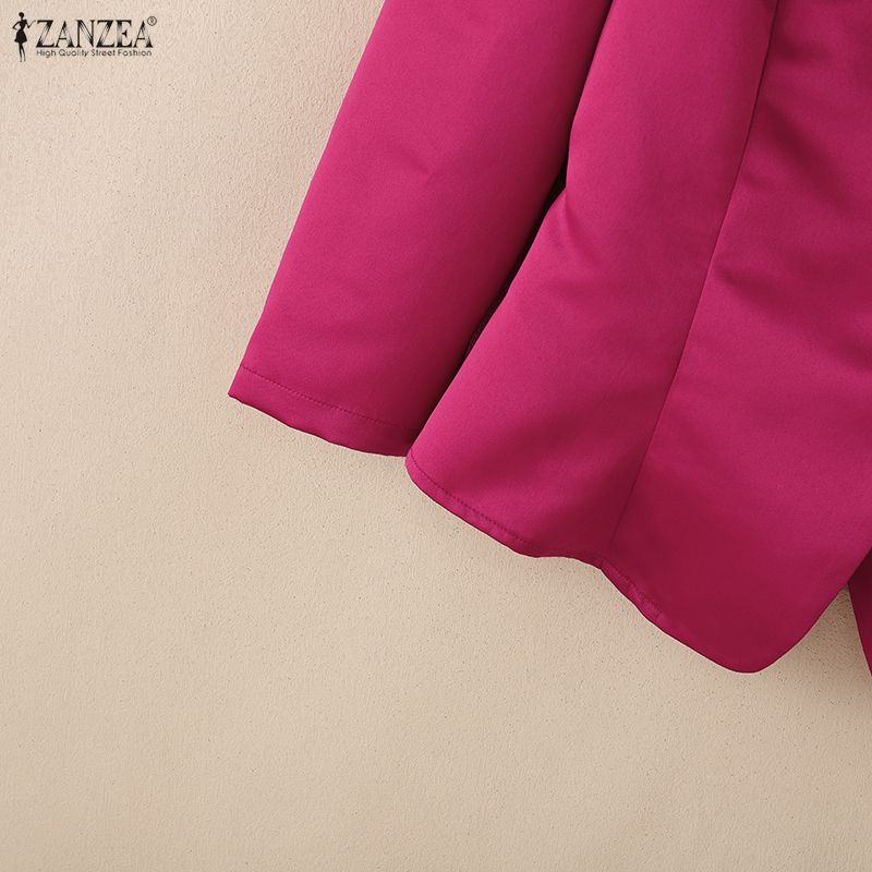 Vneck Zanzea Casual Women Solid Color 34 Sleeve Satin Blouse
