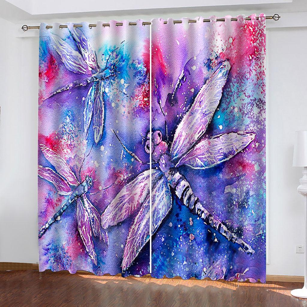 Curtains For The Home 3D Animal Dragonfly Living Room Curtains 2 Pieces Fashion, Bedroom Blackout Curtains Sunscreen Uv