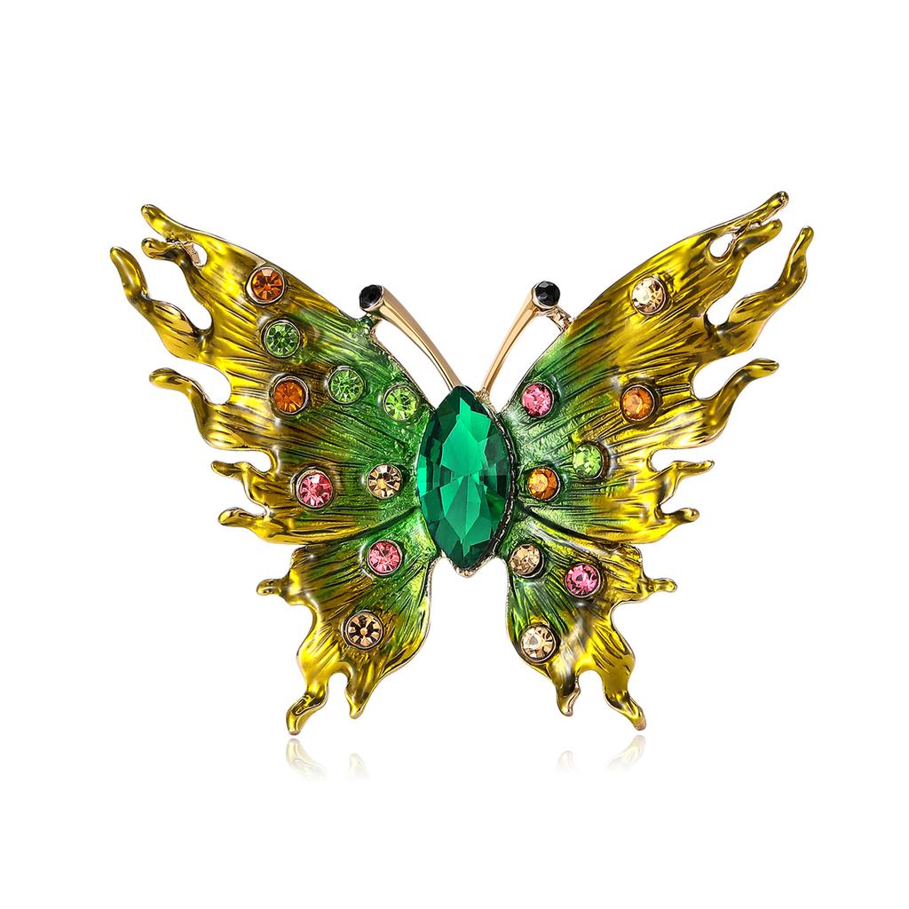 Creative Alloy Enamel Rhinestone Flame Butterfly Brooch High-End Exquisite Women'S Clothing Corsage Jewelry Pin