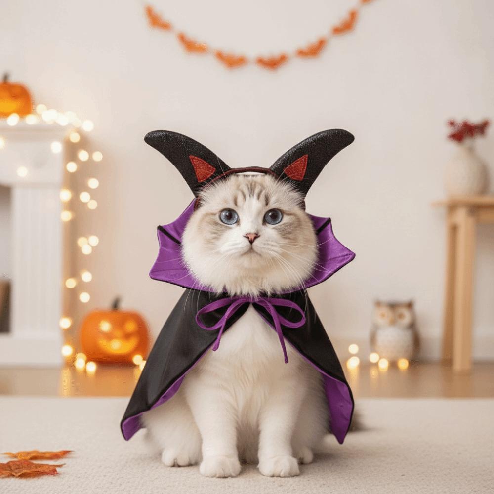 Stand Collar Dog Purple Cloak Horns Cat Gothic Headband Pet Bat Costume Festival Carnival